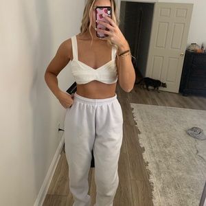 White paneled crop top with zipper in back